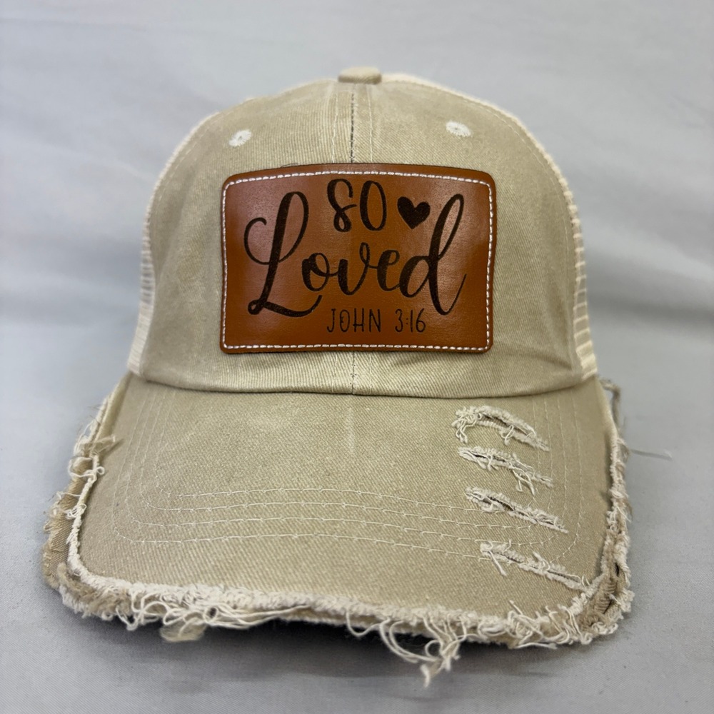 So Loved John 3:16 Christian Distressed Trucker Hat Snapback Leather Patch